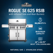 Napoleon Rogue SE 625 48" Natural Gas Grill with Infrared Rear and Side Burners  Stainless Steel (RSE625RSIBNSS-1) Natural Gas stainless steel model RSE625RSIBNSS-1 product image 2