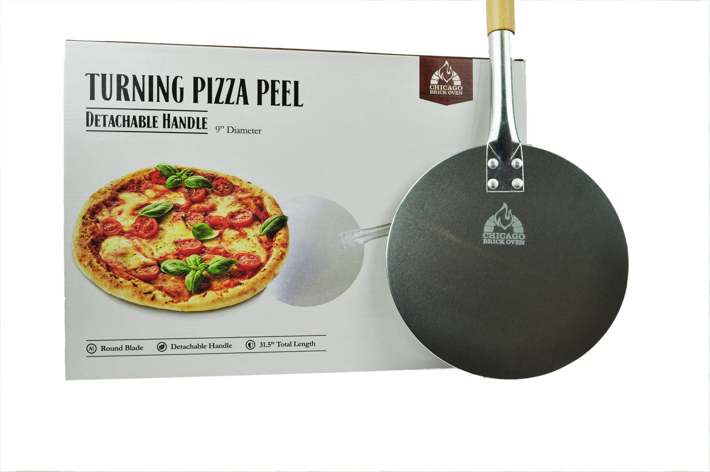 Chicago Brick Oven Aluminum Pizza Peel With Leather Strap & Detachable Wood Handle, 9" Pizza Peel Chicago Brick Oven (CBO)   