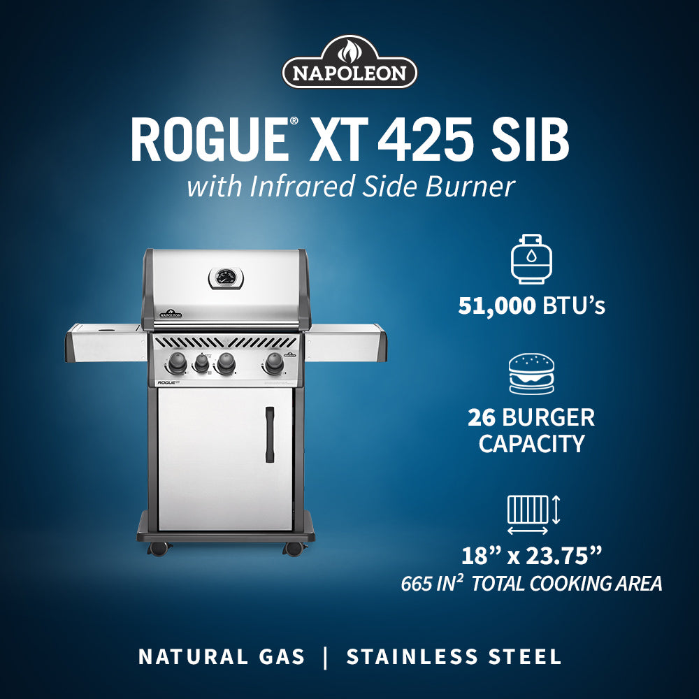 Napoleon Rogue® XT 425 52" Natural Gas Grill with Infrared Side Burner  Stainless Steel Free Standing Gas Grill Napoleon   