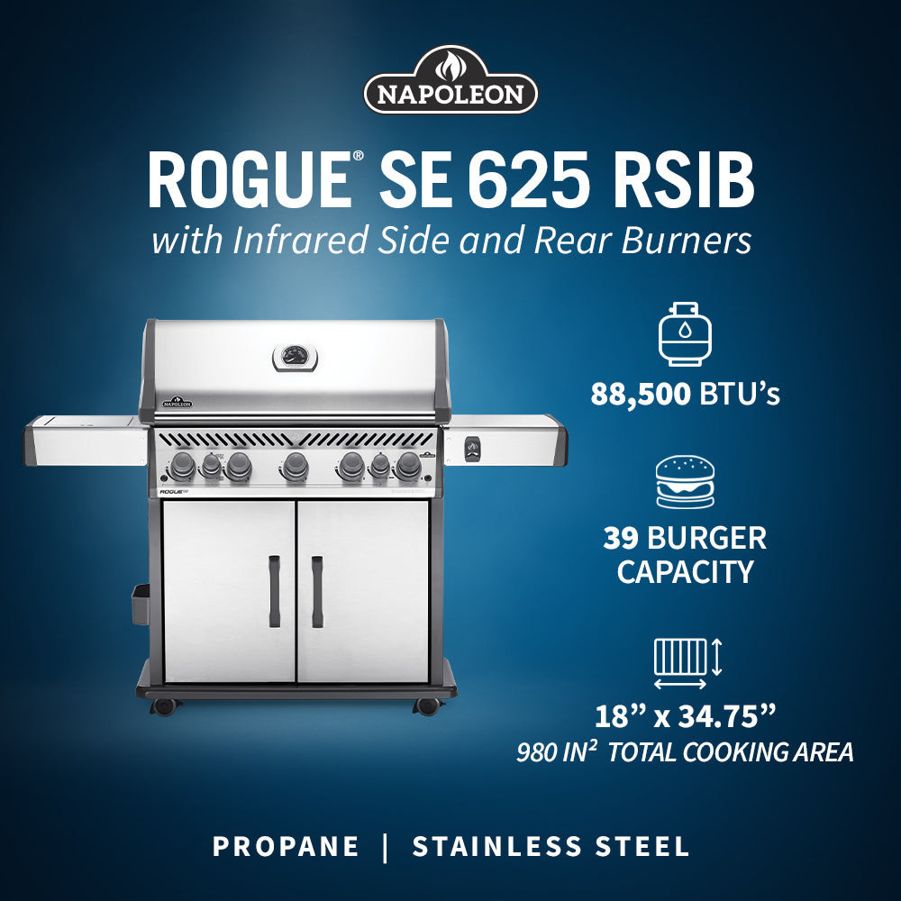 Napoleon Rogue® SE 625 48" Propane Gas Grill with Infrared Rear and Side Burners  Stainless Steel Free Standing Gas Grill Napoleon   