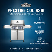 Napoleon Prestige 500 66" Natural Gas Grill with Infrared Side and Rear Burners  Stainless Steel (P500RSIBNSS-3) Natural Gas stainless steel model P500RSIBNSS-3 product image 2